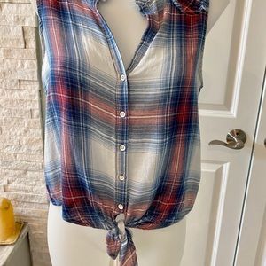 Cloth and Stone plaid sleeveless button up/tie